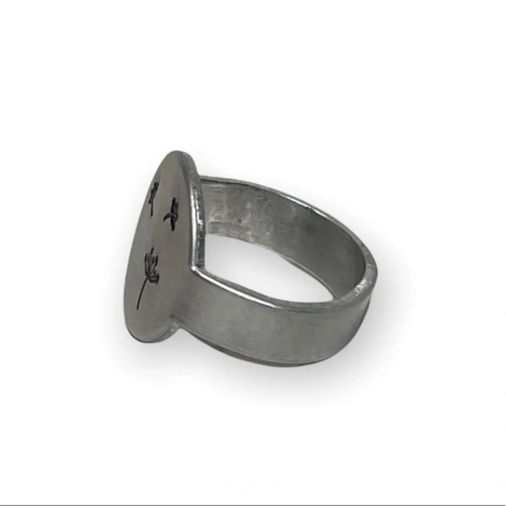 Handmade 9/10 stamped dandelion silver‎ adjustable hypoallergenic medallion ring